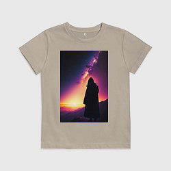 Футболка хлопковая детская Млечный путь и путник, цвет: миндальный
