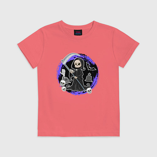 Детская футболка Мультяшная смерть с косой / Коралловый – фото 1