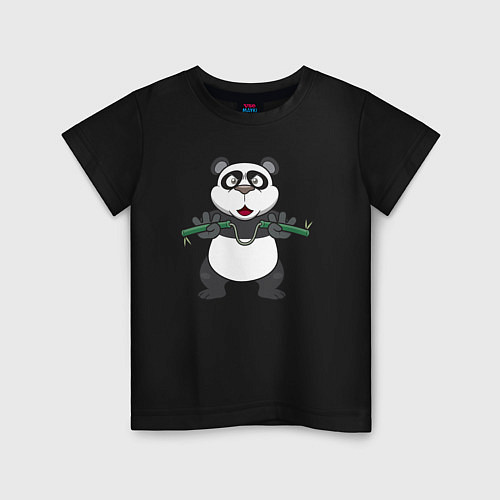 Детская футболка Панда с нунчаками / Черный – фото 1