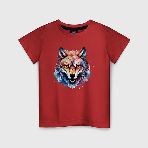 Детская футболка Волк акварель 1 / Красный – фото 1