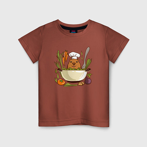 Детская футболка Капибара готовит обед / Кирпичный – фото 1