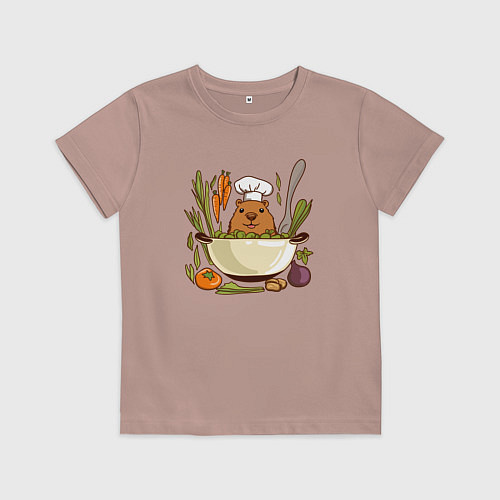 Детская футболка Капибара готовит обед / Пыльно-розовый – фото 1