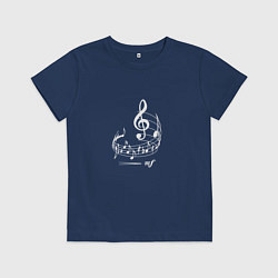 Футболка хлопковая детская Музыкальные ноты на нотном стане, цвет: тёмно-синий