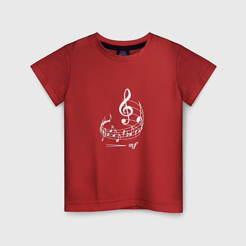 Детская футболка Музыкальные ноты на нотном стане / Красный – фото 1
