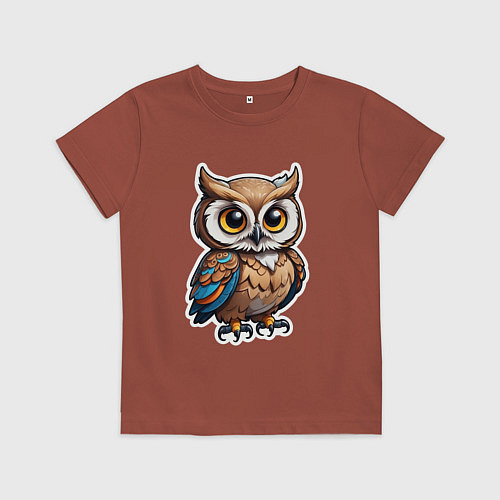 Детская футболка Сова - стикер / Кирпичный – фото 1