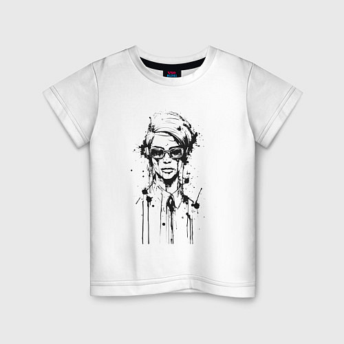 Детская футболка Девушка чёрно белый поп арт / Белый – фото 1