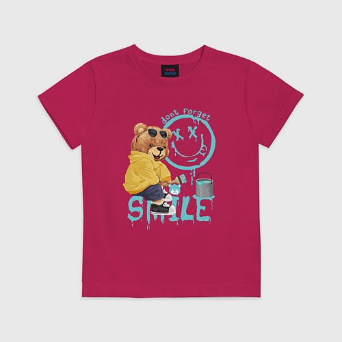 Детская футболка Плюшевый медведь и смайлик / Маджента – фото 1