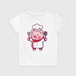 Футболка хлопковая детская Поросёнок повар, цвет: белый