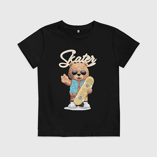 Детская футболка Плюшевый медведь скейтер / Черный – фото 1