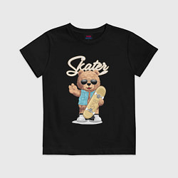 Футболка хлопковая детская Плюшевый медведь скейтер, цвет: черный