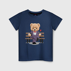 Футболка хлопковая детская Плюшевый медвежонок на свидании, цвет: тёмно-синий
