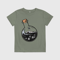 Футболка хлопковая детская Космос в колбе, цвет: авокадо