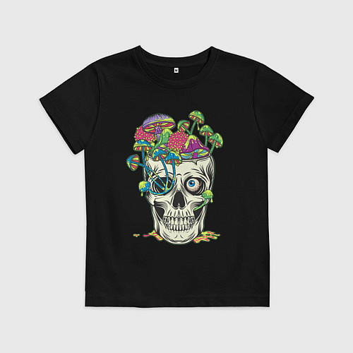 Детская футболка Психоделический череп с грибами / Черный – фото 1