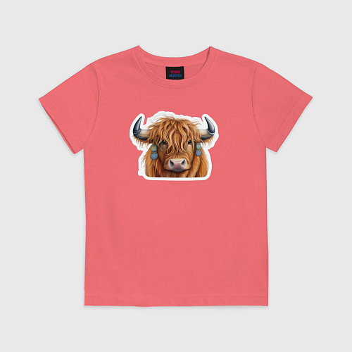 Детская футболка Шотландский волосатый бык / Коралловый – фото 1