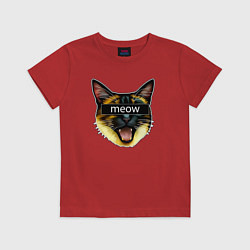 Футболка хлопковая детская Кот meow стикер, цвет: красный