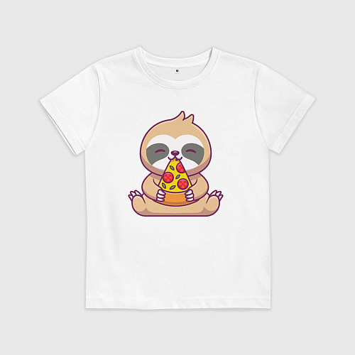 Детская футболка Ленивец ест пиццу / Белый – фото 1