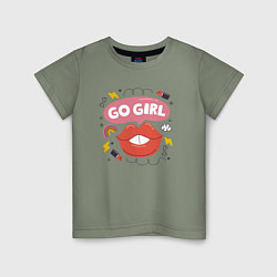 Футболка хлопковая детская Go girl lips, цвет: авокадо