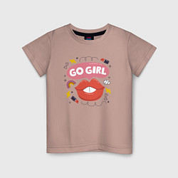 Футболка хлопковая детская Go girl lips, цвет: пыльно-розовый