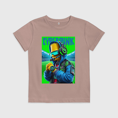 Детская футболка Cyber Bart Simpson - ai art fantasy / Пыльно-розовый – фото 1