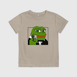 Футболка хлопковая детская Пепе в смокинге с пистолетом, цвет: миндальный