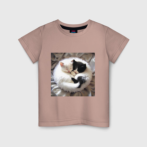 Детская футболка Два любящих котика обнимаются клубочком / Пыльно-розовый – фото 1