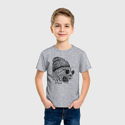 Футболка хлопковая детская Ягуар в шапке, цвет: меланж — фото 2