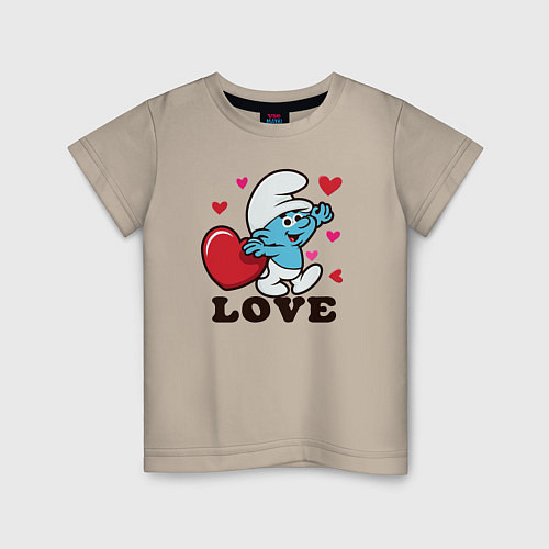 Детская футболка Смурфик на День святого Валентина / Миндальный – фото 1