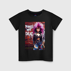 Футболка хлопковая детская Punks not dead - cool Barbie ai art, цвет: черный