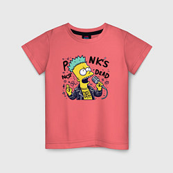 Футболка хлопковая детская Bart Simpson - punks not dead, цвет: коралловый