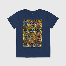 Детская футболка Глаза разноцветные из золота в стиле стимпанк