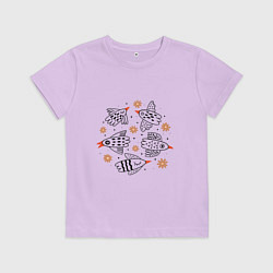 Футболка хлопковая детская Полет птиц, цвет: лаванда