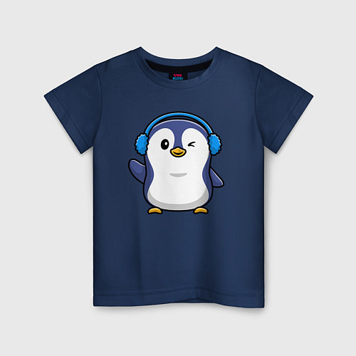 Детская футболка Привет от пингвина / Тёмно-синий – фото 1
