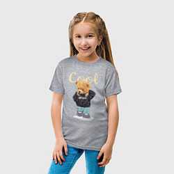 Футболка хлопковая детская Плюшевый медвежонок в наушниках, цвет: меланж — фото 2