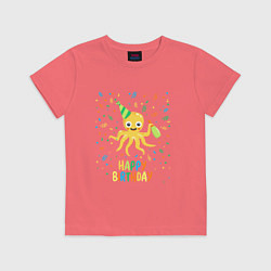 Футболка хлопковая детская Веселый осминог, цвет: коралловый