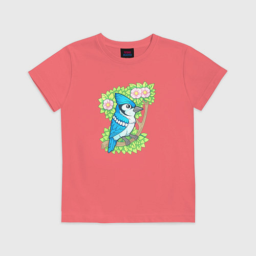 Детская футболка Голубая сойка / Коралловый – фото 1