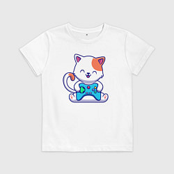 Футболка хлопковая детская Котик с джойстиком, цвет: белый