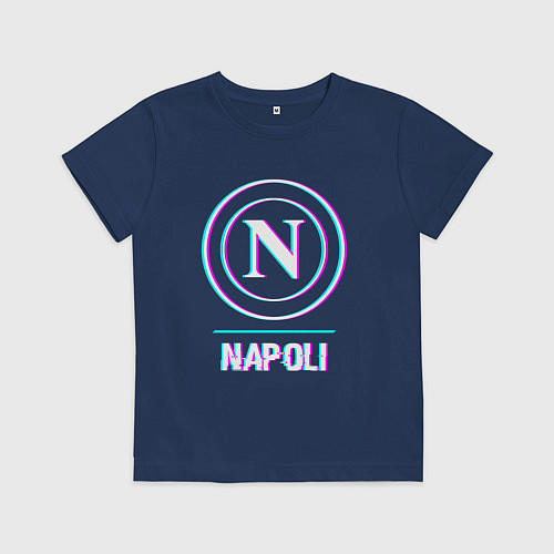 Детская футболка Napoli FC в стиле glitch / Тёмно-синий – фото 1