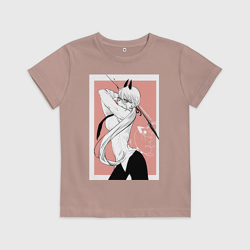 Детская футболка Человек бензопила Пауэр в офисном костюме / Пыльно-розовый – фото 1