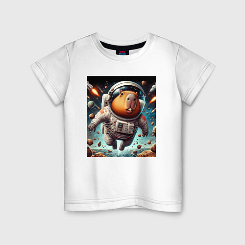 Детская футболка Capybara is a brave cosmonaut / Белый – фото 1