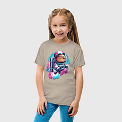 Футболка хлопковая детская Полёт космонавта капибары - нейросеть, цвет: миндальный — фото 2