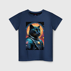 Футболка хлопковая детская Пантера бравый космонавт - нейросеть, цвет: тёмно-синий