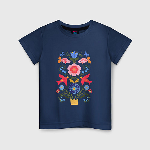 Детская футболка Древо жизни с цветами / Тёмно-синий – фото 1