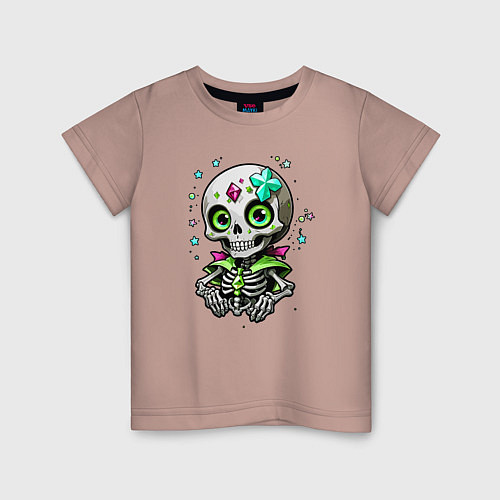 Детская футболка Скелет и звёзды зелёный / Пыльно-розовый – фото 1