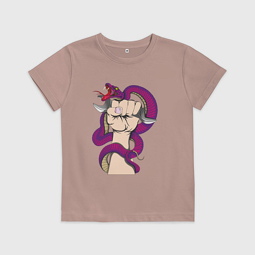 Детская футболка Кобра вьется вокруг руки механика / Пыльно-розовый – фото 1