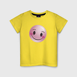Футболка хлопковая детская Розовый смайлик, цвет: желтый