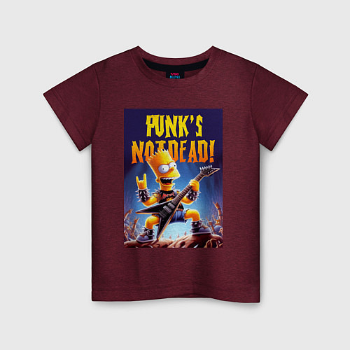 Детская футболка Bart Simpson - punks not dead / Меланж-бордовый – фото 1