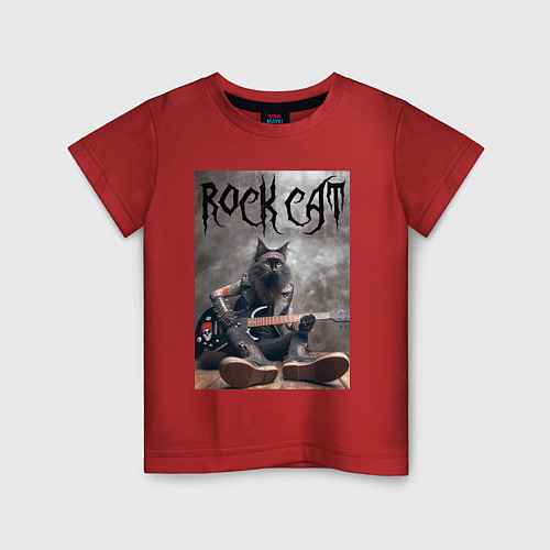 Детская футболка Rock cat - ai art / Красный – фото 1