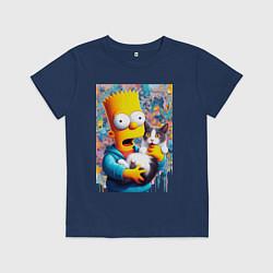Футболка хлопковая детская Bart Simpson with a kitten - ai art, цвет: тёмно-синий