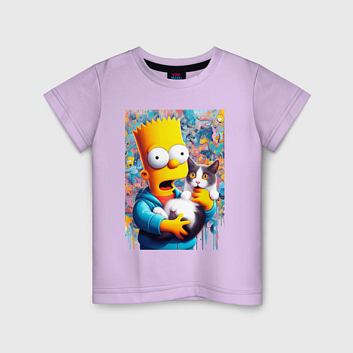 Детская футболка Bart Simpson with a kitten - ai art / Лаванда – фото 1