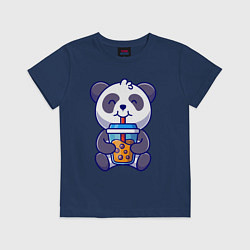 Футболка хлопковая детская Drinking panda, цвет: тёмно-синий